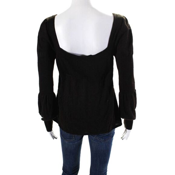 Maurizio Pecoraro Womens Square Neck Drawstring Alpaca Sweater Brown Size 6 - Picture 3 of 6